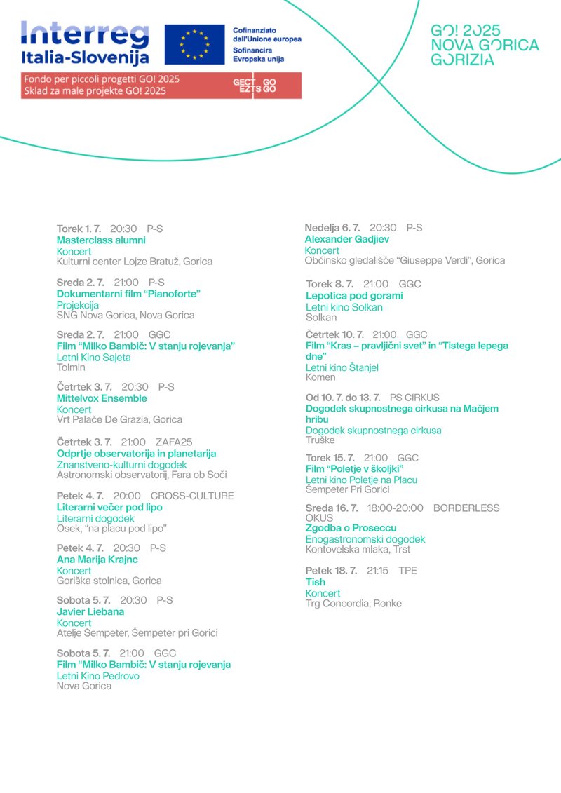 Palinsesto eventi SPF Luglio 2025 - SLO